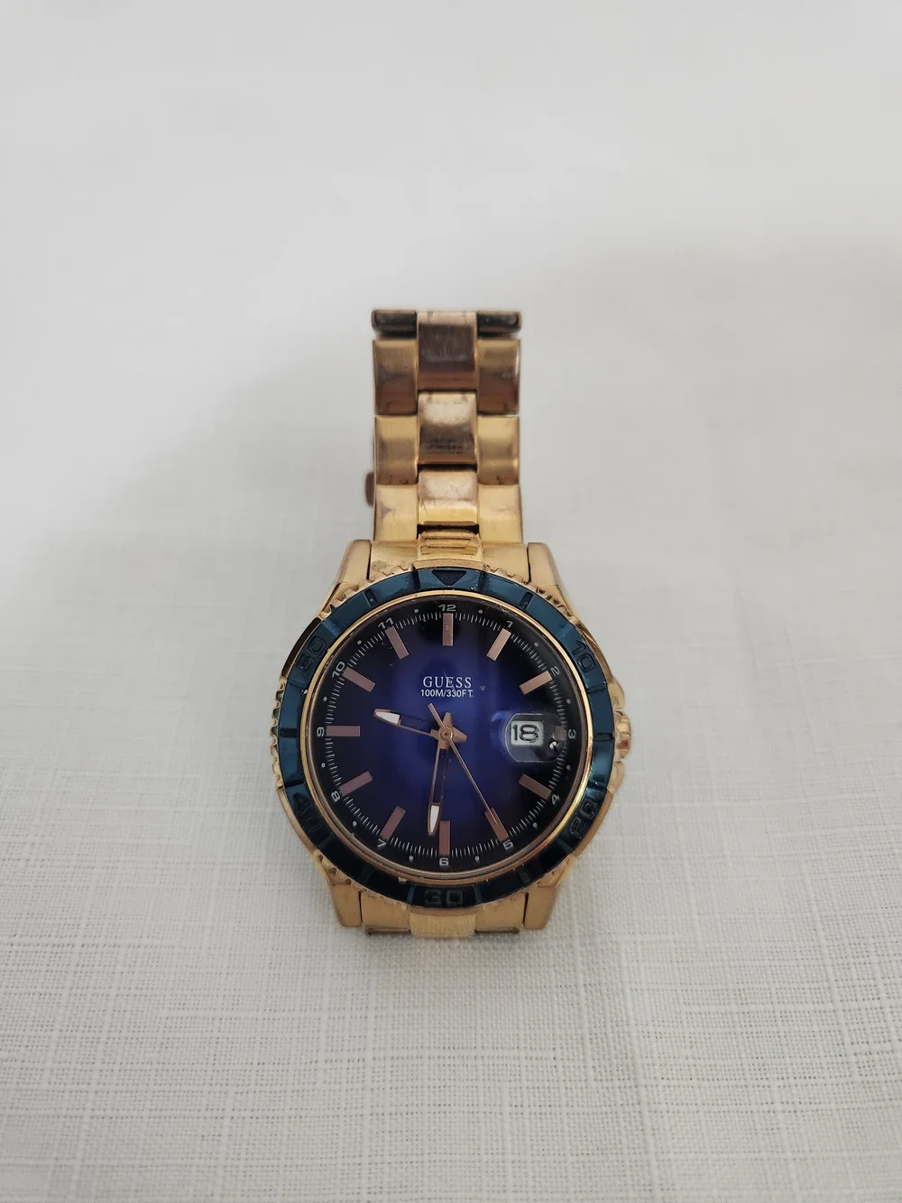 Mens GUESS Watch - Rose Gold Band with Blue Dial-42 MM.